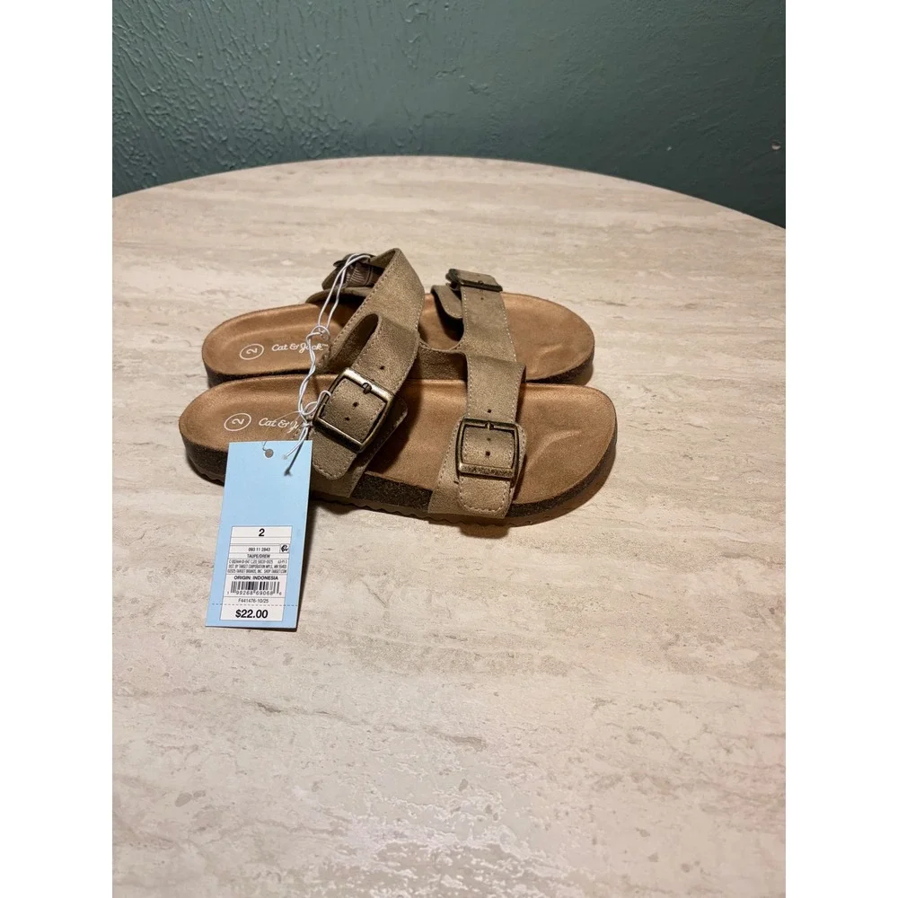 Cat & Jack Girls Size 2 Shoe Bundle Leopard Clogs and Taupe Metallic Sandals NEW
